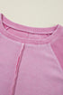 Waffle Texture Exposed Seam Long Sleeve Pullover