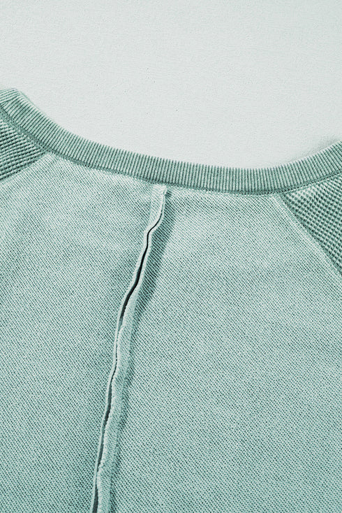 Waffle Texture Exposed Seam Long Sleeve Pullover