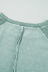 Waffle Texture Exposed Seam Long Sleeve Pullover