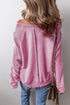 Waffle Texture Exposed Seam Long Sleeve Pullover