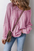 Waffle Texture Exposed Seam Long Sleeve Pullover