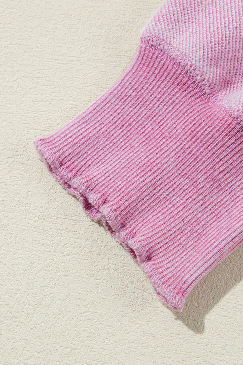 Waffle Texture Exposed Seam Long Sleeve Pullover