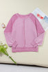 Waffle Texture Exposed Seam Long Sleeve Pullover