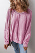 Waffle Texture Exposed Seam Long Sleeve Pullover
