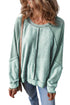Waffle Texture Exposed Seam Long Sleeve Pullover