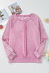 Waffle Texture Exposed Seam Long Sleeve Pullover Top