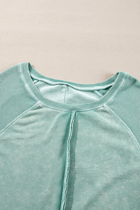 Waffle Texture Exposed Seam Long Sleeve Pullover Top