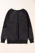 Waffle Texture Exposed Seam Long Sleeve Pullover Top