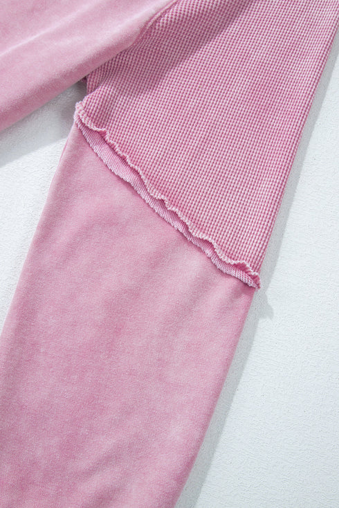 Waffle Texture Exposed Seam Long Sleeve Pullover Top