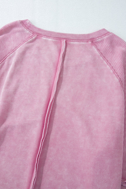 Waffle Texture Exposed Seam Long Sleeve Pullover Top