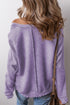 Waffle Texture Exposed Seam Long Sleeve Pullover Top