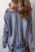 Waffle Texture Exposed Seam Long Sleeve Pullover Top