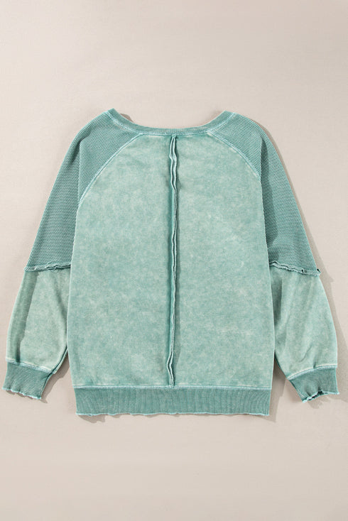 Waffle Texture Exposed Seam Long Sleeve Pullover Top