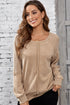 Waffle Texture Exposed Seam Long Sleeve Pullover Top