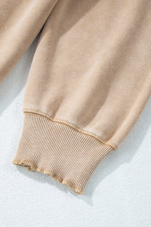Waffle Texture Exposed Seam Long Sleeve Pullover Top