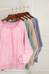Waffle Texture Exposed Seam Long Sleeve Pullover Top