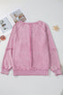 Waffle Texture Exposed Seam Long Sleeve Pullover Top
