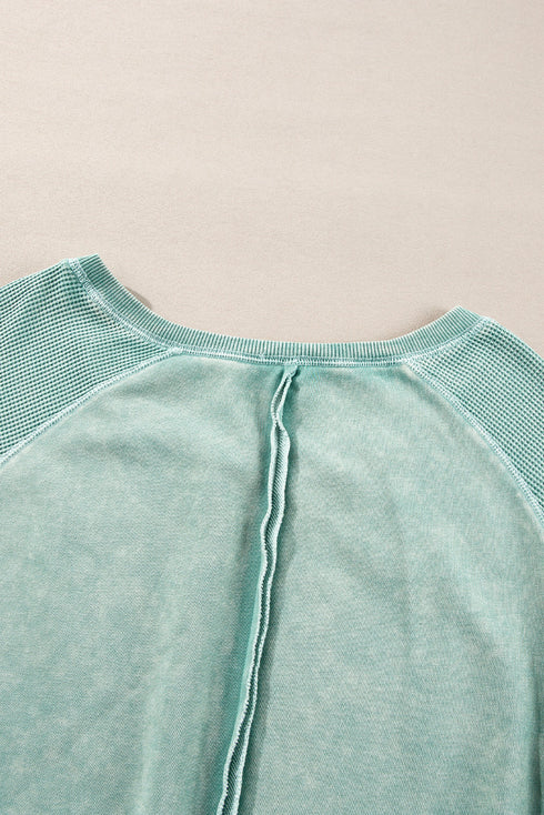 Waffle Texture Exposed Seam Long Sleeve Pullover Top