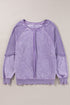 Waffle Texture Exposed Seam Long Sleeve Pullover Top