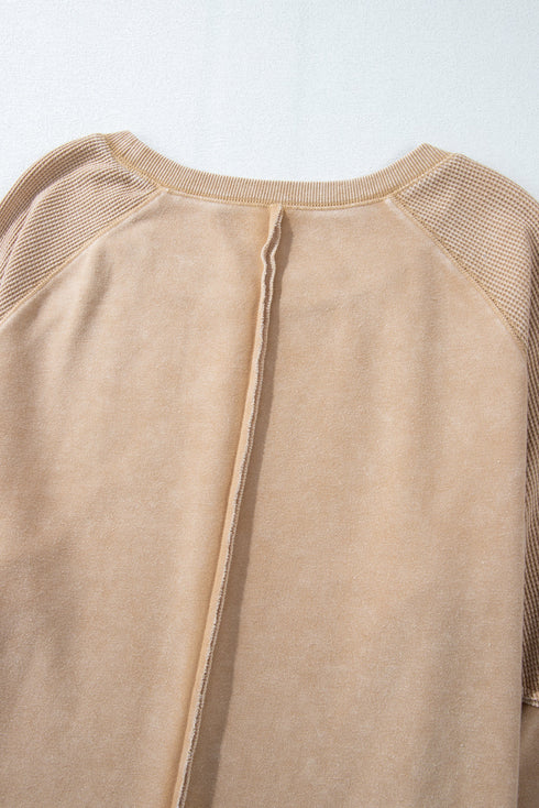 Waffle Texture Exposed Seam Long Sleeve Pullover Top