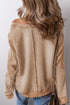 Waffle Texture Exposed Seam Long Sleeve Pullover Top