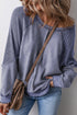 Waffle Texture Exposed Seam Long Sleeve Pullover Top