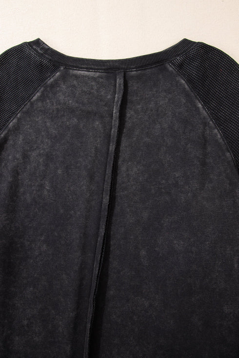 Waffle Texture Exposed Seam Long Sleeve Pullover Top