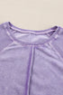 Waffle Texture Exposed Seam Long Sleeve Pullover Top