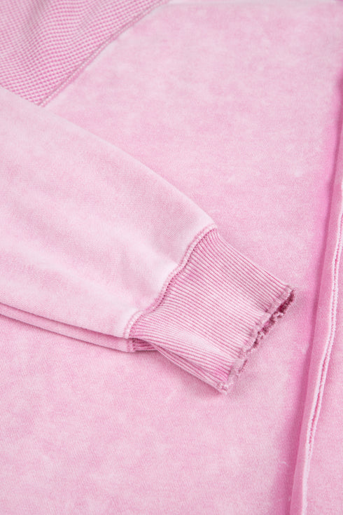 Waffle Texture Exposed Seam Long Sleeve Pullover Top