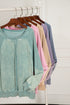 Waffle Texture Exposed Seam Long Sleeve Pullover Top