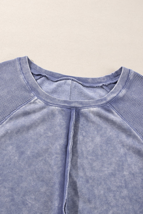 Waffle Texture Exposed Seam Long Sleeve Pullover Top