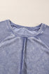 Waffle Texture Exposed Seam Long Sleeve Pullover Top