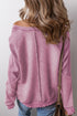 Waffle Texture Exposed Seam Long Sleeve Pullover Top
