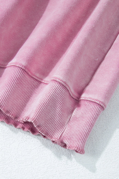 Waffle Texture Exposed Seam Long Sleeve Pullover Top