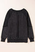Waffle Texture Exposed Seam Long Sleeve Pullover Top