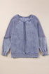 Waffle Texture Exposed Seam Long Sleeve Pullover Top