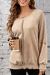 Waffle Texture Exposed Seam Long Sleeve Pullover Top