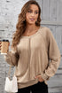 Waffle Texture Exposed Seam Long Sleeve Pullover Top