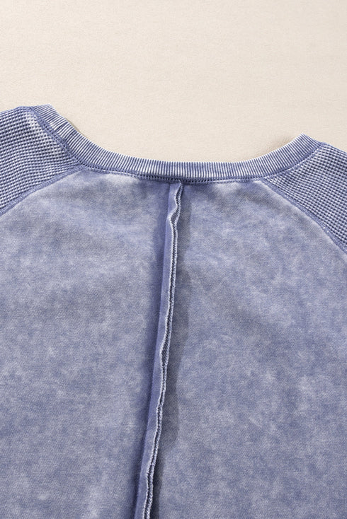 Waffle Texture Exposed Seam Long Sleeve Pullover Top