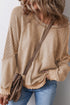 Waffle Texture Exposed Seam Long Sleeve Pullover Top