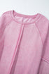 Waffle Texture Exposed Seam Long Sleeve Pullover Top