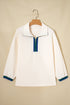 Waffle Texture Half Zip Collared Pullover Top