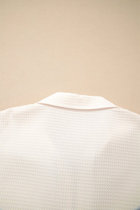 Waffle Texture Half Zip Collared Pullover Top