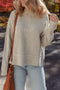 Waffle Texture Mock Neck Drop Shoulder Rib Hem Sweater