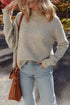 Waffle Texture Mock Neck Drop Shoulder Rib Hem Sweater