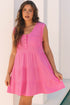 Waffle Textured Button Round Neck A-line Tiered Sleeveless Dress