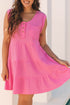 Waffle Textured Button Round Neck A-line Tiered Sleeveless Dress