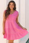 Waffle Textured Button Round Neck A-line Tiered Sleeveless Dress
