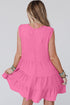 Waffle Textured Button Round Neck A-line Tiered Sleeveless Dress