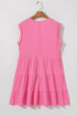 Waffle Textured Button Round Neck A-line Tiered Sleeveless Dress